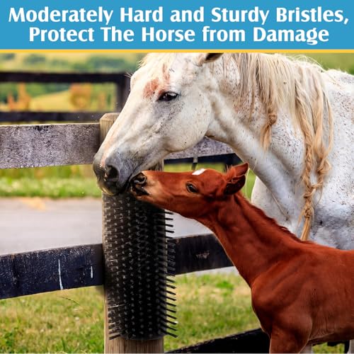 3 Pack Livestock Scratching Brush, Black | Animal Scratcher, Itch Relief Grooming, Horse Goat Cow Scratcher, Fence Post Mounting, Durable Bristles, Farm Livestock Care - color: Black