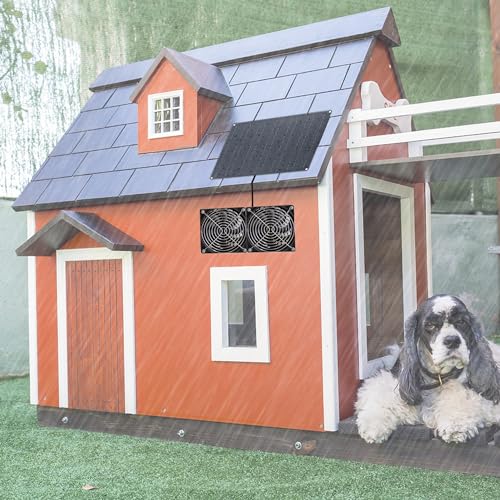Solar Powered Fan, 15W Waterproof Solar Panel Exhaust Intake Monocrystalline Fan with 9.8Ft On/Off Cable for Outside/Inside Shed, Chicken Coop, Coop&Warehouse&Greenhouse, Doghouses Cooling Ventilation