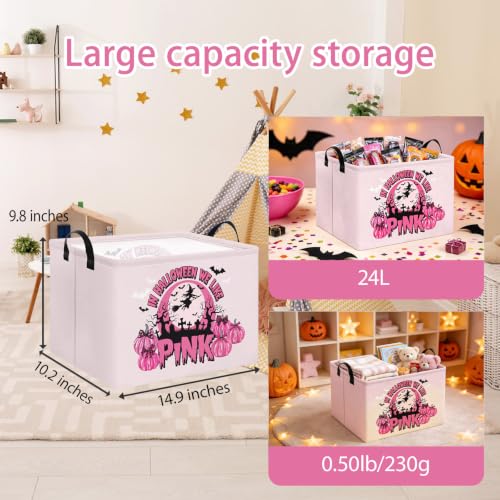 Pink Spooky Cute Witch Halloween Basket with Pumpkin Prints, Trick or Treat Storage basket for Gifts and Party Stuffers(Black Pink Halloween) - color: Black Pink Halloween