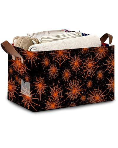 Halloween Storage Basket,Spider Web Collapsible Storage Bin Cubes for Living Room Bedroom Blankets Home Storage 17x11.5x10Inch - color: Halloween Spider Web