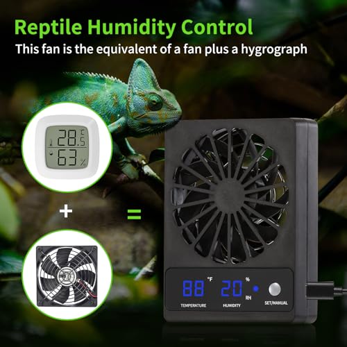2 PCS Reptile Ventilation Fan with Thermo-Hygrometer | Air Circulation Fan for Terrariums, Enclosures & Aquariums | Quiet Cooling & Ventilation System