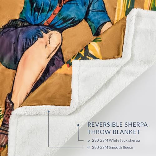 Paseo Road Indigo Hill by HiEnd Accents Gunslinger 54x68 Throw Blanket | Retro-Style Blonde Girl Desert Print, Rustic Southwestern-Style Western Sherpa Fleece Blanket for the Couch, Sofa, or Bed - color: Gunslinger
