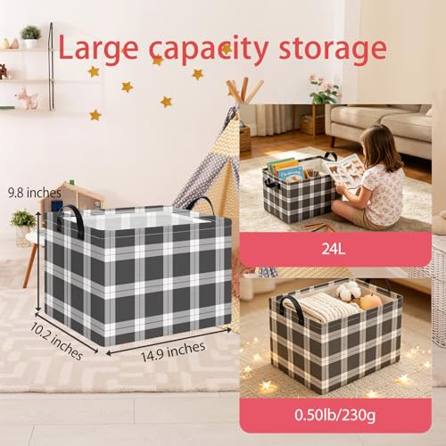 NTAOHAMPER Rectangular Storage Basket Empty,Storage Bin with Handles,Room Decor,Gift Basket,Book Box(Black Grey White Plaid) - color: Black Grey White Plaid