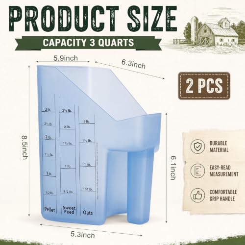 Uiifan 2 Pcs 3 Quart Horse Feed Scoop with Measurements for Farm, Blue - style: Blue
