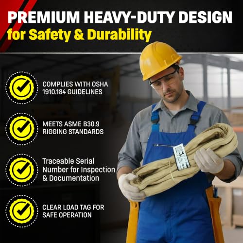 VR4 6 Foot Endless Round Lifting Sling – USA Made | Polyester, 10,600 lb Vertical, 8,500 lb Choker, 21,200 lb Basket – Double-Ply Cover, Tan Poly Round Rigging Sling - size: 6 Feet