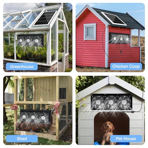Fanspex Solar 3 Fan Kit Waterproofed for Chicken Coop, Greenhouse & Shed | High Velocity Solar Powered Fans for Outdoor Intake or Exhaust Air - size: 3 Fan Kit