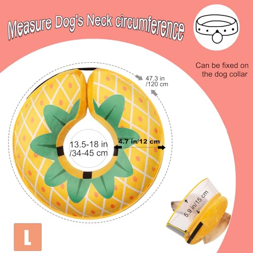 Inflatable Dog Cone Collar for Large Medium Small Dogs, Soft Dog Donut Collar Adjustable Recovery Cone for Pets After Surgery, Extra Enhanced Anti-Licking Guard Shield (Pineapple, Large) - color: Pineapple, size: Large