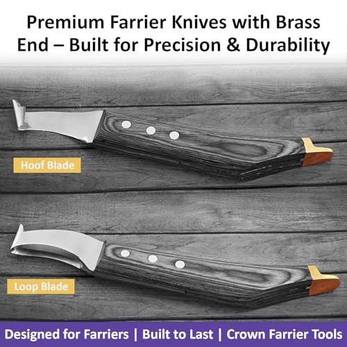 Premium Farrier Loop & Hoof Knife with Brass End – Professional Hoof Trimming Tool for Horses, Cows & Livestock, Stainless Steel Blade, Ergonomic Wood Handle (Black) - color: Black