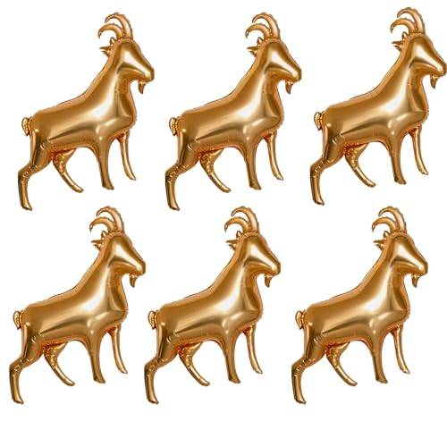 6Pcs Gold Goat Balloons, You Are The Goat Balloon,Capricorn Party/Greatest Of All Time Sports/Graduation/Birthday/Retirement Party Decoration Supplies,Farm Goat Balloons