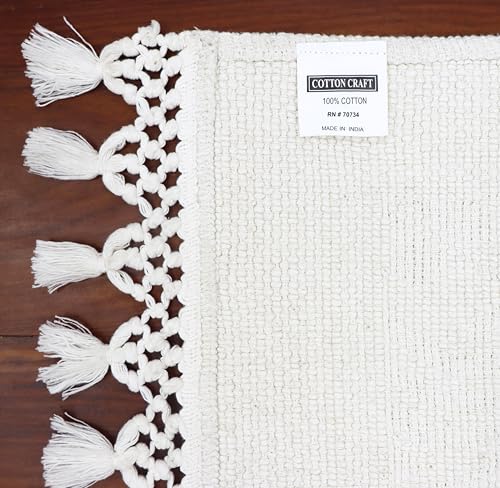 COTTON CRAFT Woven Area Rug - 2 Pack White Jacquard Dhurrie with Fringe | Boho Farmhouse Rustic Textured Cotton Throw Rug - Washable Accent Mat for Bedroom Living Room Entryway Nursery - 20x32 - color: White - 2 Pack, size: 1'8" x 2'8" (Rectangular)