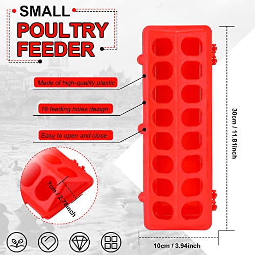 4 Pcs Plastic Flip Top Poultry Feeder Small Plastic Chicken Feeder for Pigeon Duckling Quail Drinker No Mess No Waste Multihole Birds Feeding Dish Dispenser(Red)