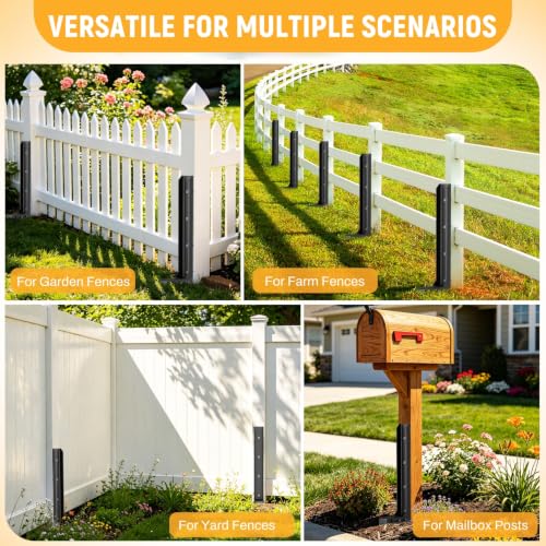 2PCS Fence Post Repair Kit with Serrated Design & Adjustable Width | Heavy Duty Black Coated Anchor Ground Spike for Repair Tilted or Broken 4x4/6x6 Wooden Posts