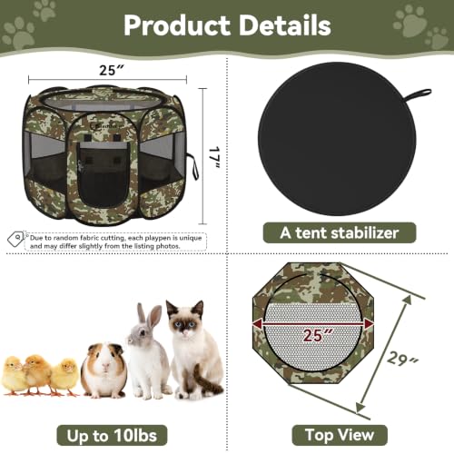Siedihit Playpen for Small Dog Cat, Dogs Tent Crate Cage Indoor | Outdoor, Portable Pop Up Dog Kennel with Carrying Bag for Rabbits (Green Camo, Small) - color: Green Camo