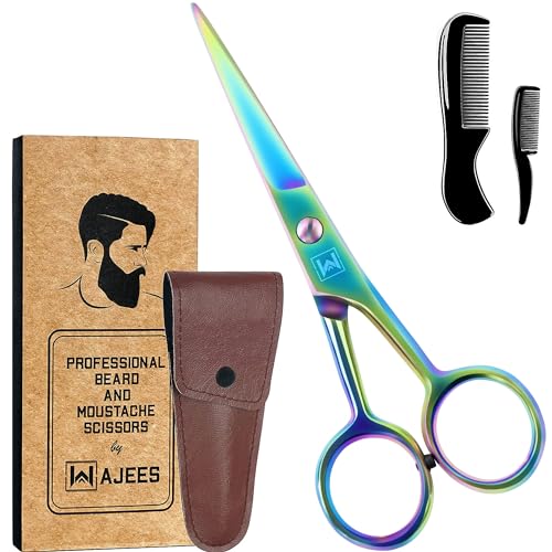 Mustache & Beard Scissors for Men – Stainless Steel Grooming Kit with Comb & Travel Case – Sharp Facial Hair Trimming Tool for Mustache, Beard, Nose & Eyebrows - color: Multi