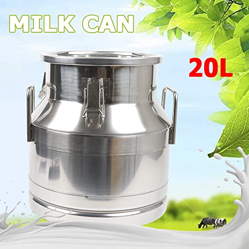 Milk Can Milk Bottle, 20/30/ 40/50/ 60L Stainless Steel Heavy Duty Milk Jug Wine Pail Bucket Square Liquid Container Storage with Embedded Silicone Sealed Lid for Home Restaurant Bar Silver (20L) - size: 20L