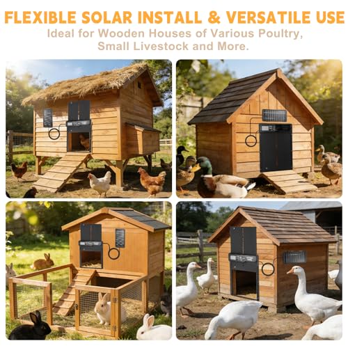 Solar-Powered Automatic Chicken Coop Door with LCD Display, Timer & Light Sensor, 4 Operation Modes, Aluminum Alloy Construction, 20M Remote Control – Secure and Convenient Poultry Door