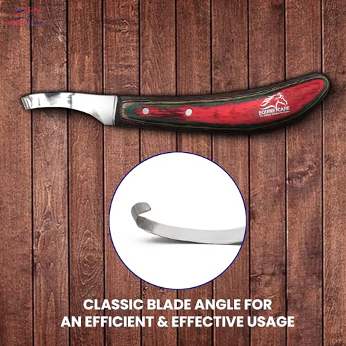 Right-Handed Farrier Hoof Knife, Horses Goats Sheep, Red Handle | Farrier hoof knife for horses, goats, sheep and cattle; J2 stainless steel curved blade; red layered handle. - style: Right-Handed