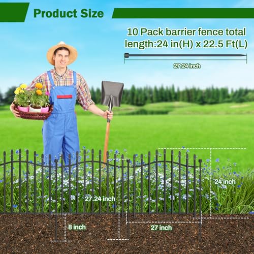 No Dig Garden Fence 24" H x 22.5'L Decorative Yard Dog Outdoor Panels - size: 24 in(H)