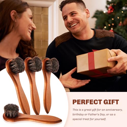 4 Pcs Horsehair Shine Shoes Brush Kit Polish Dauber Applicators Cleaning Leather Shoes Boots Care Brushes Suede Cleaner Brush with Microfiber Shoe Cloth(Brown Handle B) - style: Brown Handle B