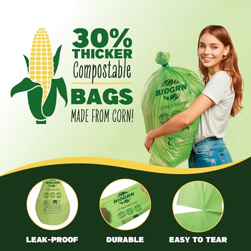 30-33 Gallon Compostable Trash Bags Flat-Top 30 Bags Heavy Duty1.57 Mil, 124.92 Liter Large Lawn and Yard Waste Bag green for Outdoor Garden ASTM D6400, US BPI and OK Compost Home Certified - color: 33 Gallon Flat Top, 30 Count