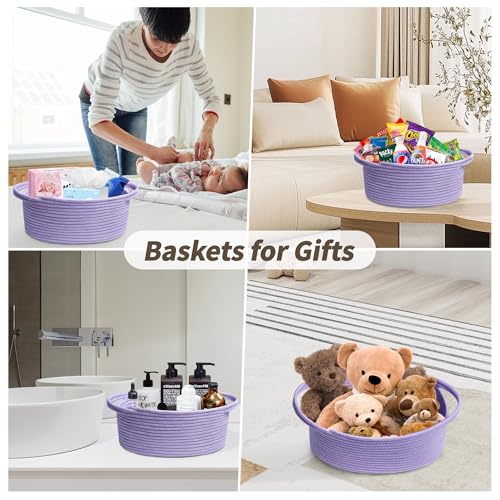 Pro Goleem Small Woven Basket with Gift Bags and Ribbons Durable Baskets for Gifts Empty Small Rope Basket for Storage 12"X 8" X 5" Baby Toy Basket with Handles, purple - color: Purple