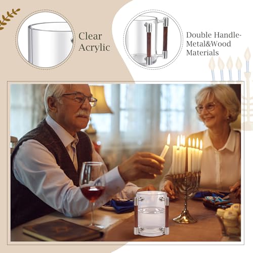 Judaica Hand Washing Cup for Netilat Yadayim with Dual Handles | Silver Alloy & Wooden Handles for Everyday & Passover Seder, Shabbat, Shul, Synagogue & Home-Unbreakable Clear - color: Silver Wood