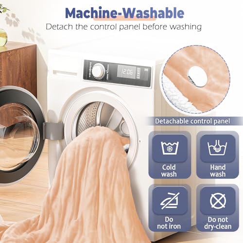 Wearable Heated Blanket with Foot Pocket, Electric Wearable Throw Blanket with Sleeves, Hood, Portable Heated Blanket with 8 Heat Settings, 1-10 Hours Auto Shut-off, Gift for Family, Friends, 50*70" - color: Beige