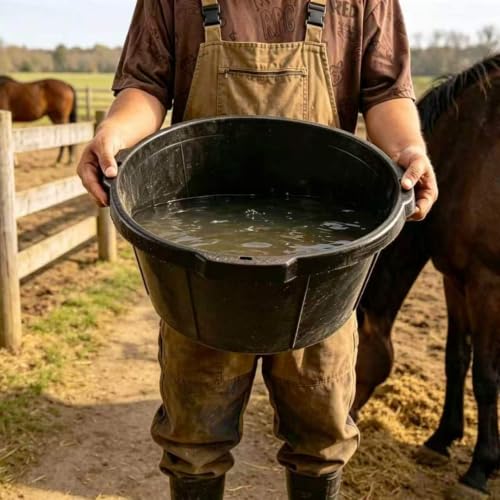 4Pcs Rubber Feed Pan,Heavy Duty 6.5 Gallon/26 Quart Horse Feed Bucket Livestock Feeder Tubs with Handle for Horse,Goat,Pig,Farm Livestock Poultry