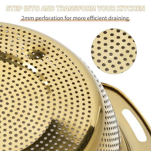 Gulex Colander Stainless Steel 4-quart with Bowls, Strainer Kitchen, Gold - color: Gold, size: 4QT