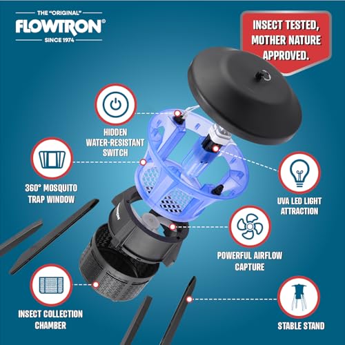 Flowtron Outdoor UV Fan Bug Trap, 1/2 Acre Coverage, ETL Certified | Quiet insect control for patios, decks, and yards; compatible with Octenol attractant for added mosquito protection.