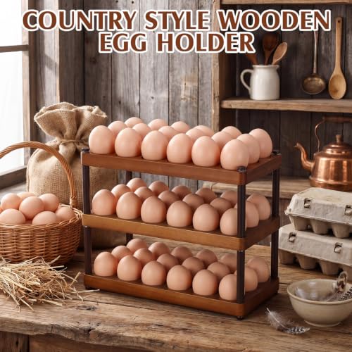 3 Tier Wooden Egg Holder Countertop Egg Holder for 54 Fresh Eggs Countertop Eggs Storage Tray Organizer Stackable Deviled Container Rack for Home Farmhouse Kitchen Decor