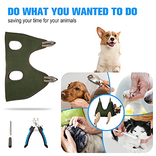 Kkiimatt 10 in 1 Pet Grooming Hammock Harness with Nail Clippers/Trimmer, Nail File, Comb,Dog Nail Hammock, Dog Grooming Sling for Nail Trimming/Clipping (XXXL/Under 140lb, Khaki Green) - color: Khaki Green, size: XXXL/Under 130 lb