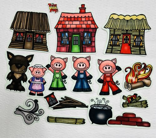 Three Little Pigs Story Set Flannel Felt Board Figures 14 Pieces PRECUT Plus Activity Pages Preschool Made in USA of Domestic Felt & Imported Ink(Medium) - size: 1 Medium Set: Three Pigs
