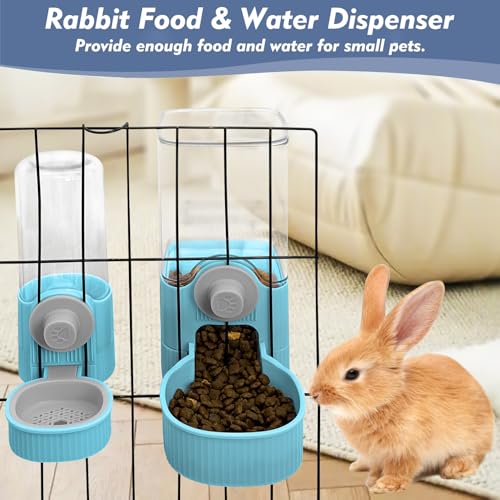 Fhiny Rabbit Food Dispenser, 40oz Large Capacity Hanging Gravity Bunny Feeder for Cage Automatic Guinea Pig Feeding Bowls Pet Food Storage for Guinea Pig Bunny Ferret Chinchilla Cat Puppy - color: Blue