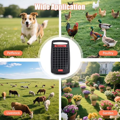 20 Miles Solar Electric Fence Charger with Short Circuit Alarm,0.32JPowered | 24-Hour Protection,Tempered Glass Solar Panel,14-Day Continuous Powered Protection for Livestock Protection - size: GOR32（20M0.32J）