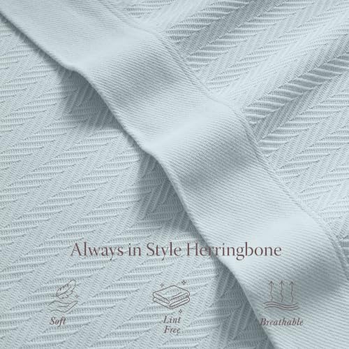 Threadmill Luxury Cotton Blankets for King Size Bed | All-Season Cozy 100% Cotton King Size Blanket | Herringbone Soft Fall Thermal Blanket fits Cal King Size Bed | Light Blue | All-Season Thermal Blanket, Soft & Breathable, Cozy Moisture-Wicking, OEKO-TE