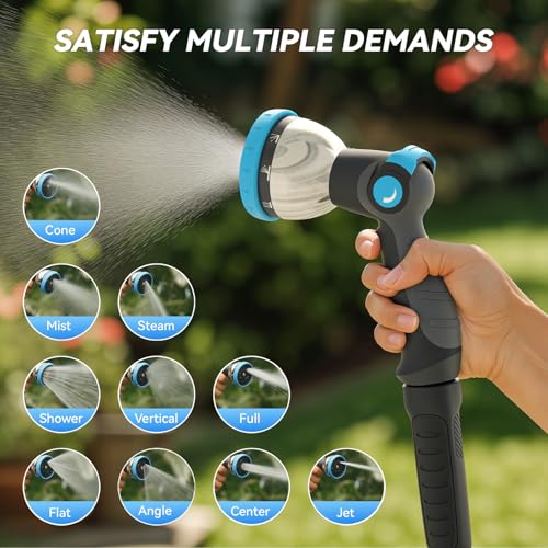 Garden Hose Nozzle, Heavy-Duty Water Hose Sprayer Nozzle with 10 Spray Patterns, Ergonomic Non-Slip Grip, Leak-Free Design, Fits All Standard Garden Hoses for Watering, Car Washing, Cleaning