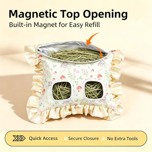Rabbit Hay Feeder Bag for Guinea Pigs Hanging Washable 2-Hole | Reduces hay waste, bite-resistant waterproof material, easy hay refills and keeps hay dry, suitable for various small animals