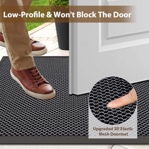Front Door Mat Outside Entrance Entry Welcome Doormat 32"x48" Gray Large | Heavy-Duty Dirt Trapper Non Slip Rubber Entrance Doormats for Entryway Porch Garage 3D Mesh Stain Resist All Season & Weather - color: Grey, size: 32"x48"