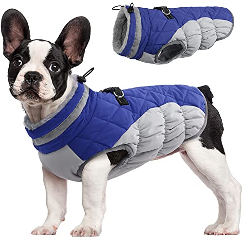 Dog Coat for Small Dogs, Fleece Dog Winter Jacket with Harness | Puppy Cold Weather Coats Reflective Pet Puffer Vest with Zipper Water-Resistant Warm Dogs Snowsuit Windproof Blue S - color: Blue, size: S(chest:17in)