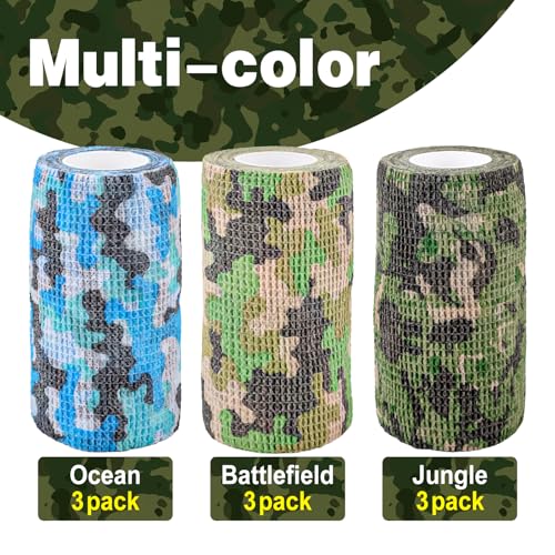 AZEN 9 Pack Camo Self Adhesive Bandage Wrap, 4" X 5 Yards Elastic Cohesive Bandage Wrap, Athletic Tape, Tattoo Tape Wrap, Vet Wrap, Ankle Tape (Camo) - color: Camo, size: 4IN - 9Pack