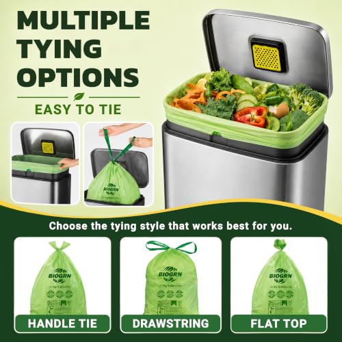 10-13 Gallon Compostable Trash Bags Drawstring 30 Bags Heavy Duty Extra Thick 1 Mil 49.21 Liter Biodegradable Trash Bags Compost Bags Green for Kitchen ASTM D6400 US BPI and OK Compost Home Certified - color: 13 Gallon Drawstring, 30 Count