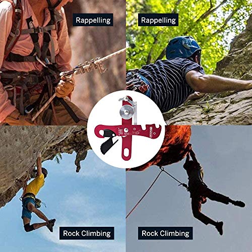 NewDoar Climbing Stop Descender Rappelling Belay for Ropes 10-12mm The Novices for Rescue & Arborist CE Certification - color: red