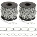 60ft Galvanized Steel Hanging Jack Chain Silver Metal Link Chain Roll Spool | Heavy Duty Hanging Chain for Home Outdoor Camping, Silver, 2 Pack