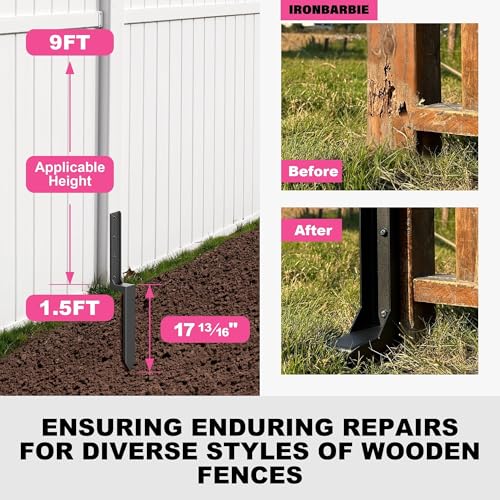IRONBABE 33.62" Fence Post Repair Kit, Fix Leaning 4x4/6x6 Wood Post, 2Pack | Anchor Ground Stakes, Thickened 11-Gauge, Heavier at 5.47lb, One-Piece, Easy Installation, Heavy Duty Post Support, For Yard - size: AS1-2Pack 35.18x7.06x3.18"