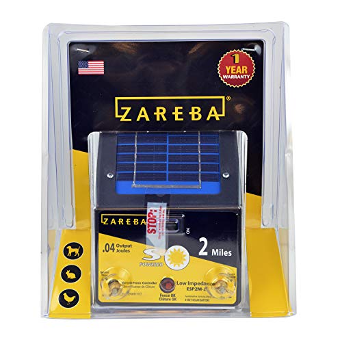 Zareba Solar Powered Low Impedance Electric Fence Charger - 2 Mile Solar Powered Electric Fence Energizer, Contain Small Animals and Keep Out Predators - ESP2M-Z