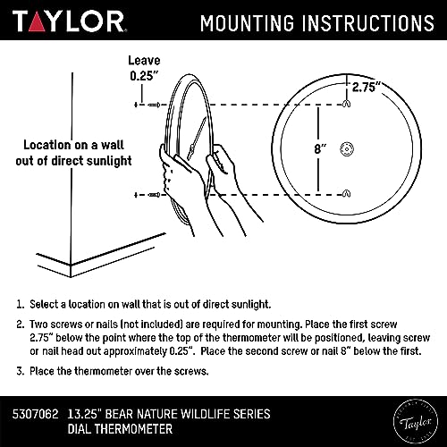Taylor Nature Series Bear Indoor Outdoor Dial Thermometer, Easy to Read Wall Decor for Patio, Pool, Yard, Garden or Garage, 13.25 Inch, Tan Bezel - style: Bear