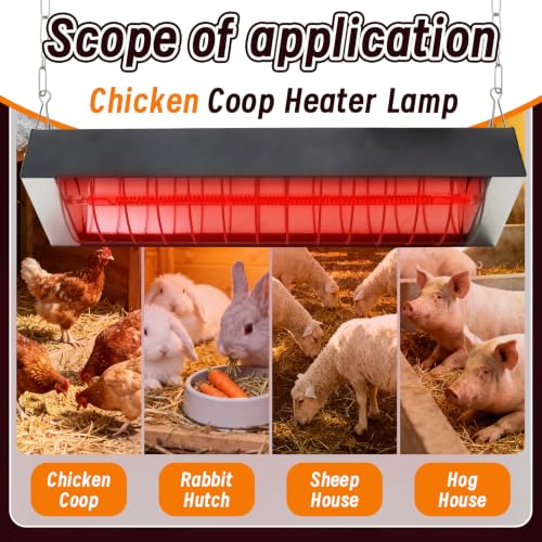 330W Chicken Coop Heater Plate Carbon Fiber Tube Chicks Brooder Heat Lamp | Adjustable 2-Level Temperature and Hanging Height Brooder Heater Lamps for Chicks Poultry Brooding