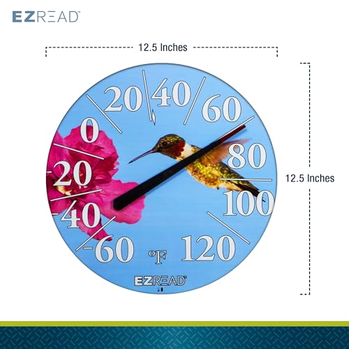 Headwind Consumer Products EZREAD Hanging Dial Thermometer - Weather Thermometers for Indoor and Outdoor Use, Large 12.5 Inch Diameter, Easy-to-Read Numbers, Hummingbird - color: Hummingbird