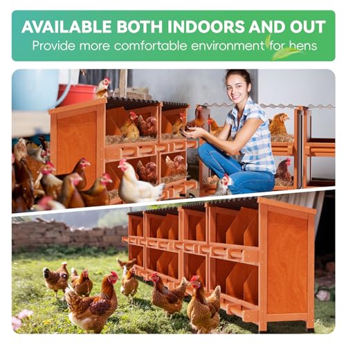 2-Tier Chicken Nesting Box, 10 Compartment Wooden Nesting Box for Chickens with Waterproof Roof, Non-Slip Stable Base, Heavy Duty Chicken Laying Boxes for Hens, Duck, Poultry, Bird, Orange - size: 67.0"L x 12.6"W x 29.8"H